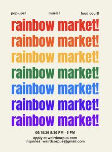 "rainbow market" is written in the various colors of the rainbow