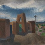 Andrew Dasburg (American,1887-1979), Ledoux Street, Taos, New Mexico (Harwood), 1922, oil on paper board, 12 7/8 in. x 16 ¼ in., Collection of the Vilcek Foundation, New York City, New York