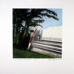 Ann Stuatberg's handpainted photograph of the rear end of a cadillac fleetwood on the Texas Coast